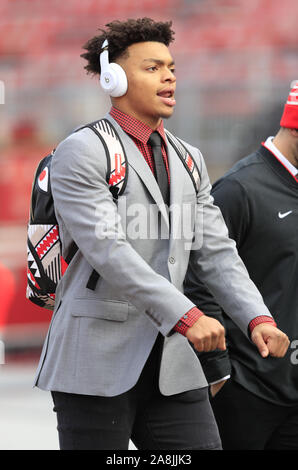 Columbus, United States. 09th Nov, 2019. Ohio State Buckeye's quarterback Justin Fields (1) walks in to Ohio Stadium for a game against the Maryland Terrapins Saturday, November 9, 2019 in Columbus, Ohio. Photo by Aaron Josefczyk/UPI Credit: UPI/Alamy Live News Stock Photo