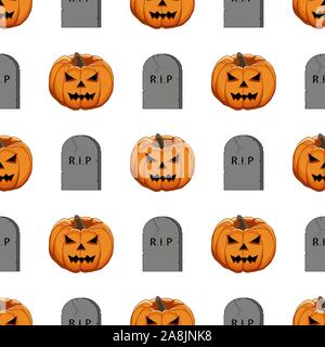 Illustration on theme big colored pattern Halloween, seamless orange pumpkin. Seamless pattern consisting of collection pumpkin, accessory at Hallowee Stock Vector