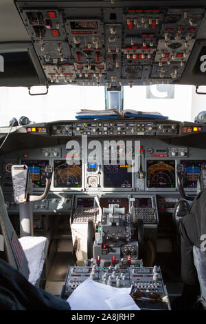 The cockpit of Boeing 737-800 aircraft. Stock Photo