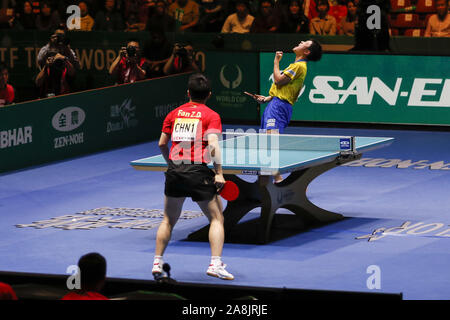 Tokyo, Japan. 9th Nov, 2019. Tomokazu Harimoto of Japan reacts during the Men's Teams Semifinals match against Zhendong Fan of China at the International Table Tennis Federation (ITTF) Team World Cup Tokyo 2019 at Tokyo Metropolitan Gymnasium. China defeats Japan 3-0. Credit: Rodrigo Reyes Marin/ZUMA Wire/Alamy Live News Stock Photo