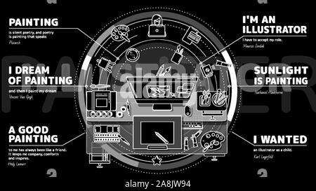 Promo for illustrators is a modern illustration intended for promotion and advertising of the site and services of your company. There are text blocks Stock Vector