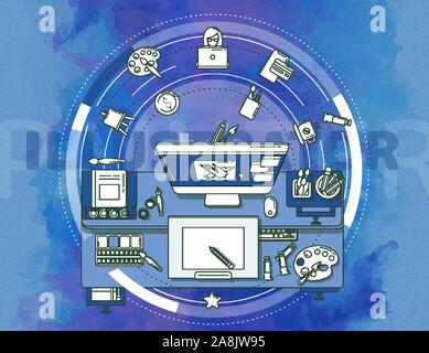 Modern, complex and dynamic illustration. Use it to create a promotional presentation or poster to advertise your services. Stock Vector