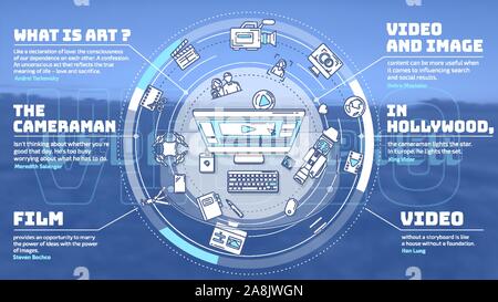 Dynamic and detailed poster on the profession of videographer. The illustration contains elements and icons, which makes it easy and diverse to use it Stock Vector