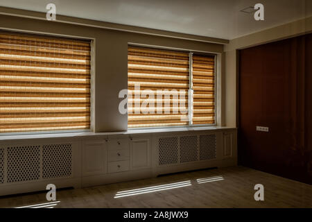 Day and Night roller blinds for windows. Stock Photo