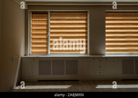Day and Night roller blinds for windows. Stock Photo
