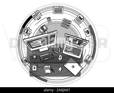 Promo poster illustrating the web development profession. Stock Vector