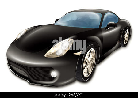 A digital drawing of a black modern sport car, isolated on white background Stock Photo