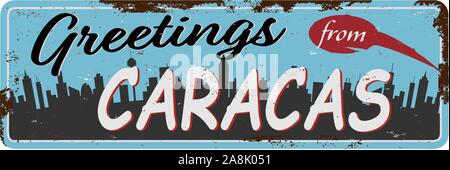 greetings from caracas venezuela vintage rusty grungy logo metal sign Stock Vector