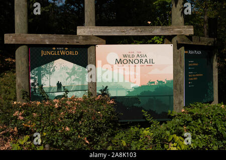 Monorail Sign, The Bronx Zoo, Wildlife Conservation Society, Bronx Park, Bronx, NYC Stock Photo