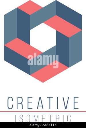 Abstract 3D optical illusion logo template for your company. Isometric design element. Vector hexagonal or cube shape. Geometrical conceptual identity Stock Vector