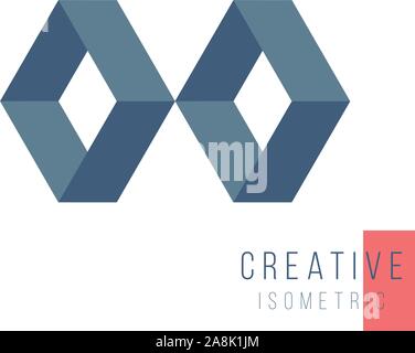 Abstract geometric isometric two rhombus shape. Graphic design element template for logo design. Stock Vector illustration isolated on white Stock Vector