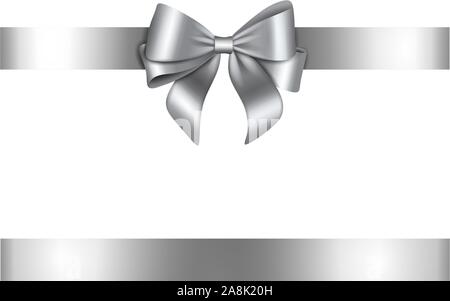 silver bow and ribbon for christmas and birthday decorations Stock Vector