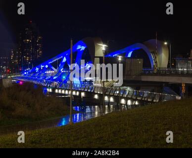 The beautiful new Johnson Street Bridge in downtown Victoria, BC, Canada, at night. Stock Photo