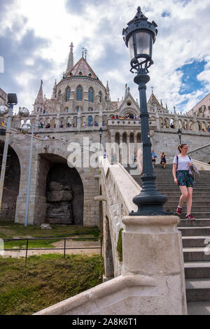 Budapest, Hungary - August 8, 2019: Fishermen's Bastion and St. Matthias Church on the Castle Hill in Budapest Stock Photo