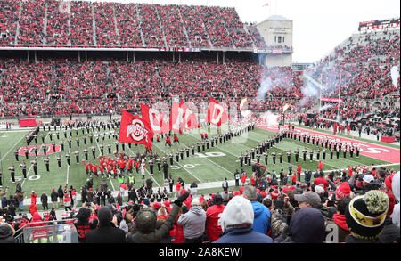 Columbus, United States. 09th Nov, 2019. The Ohio State Buckeyes take the field against the Maryland Terrapins Saturday, November 9, 2019 in Columbus, Ohio. Photo by Aaron Josefczyk/UPI Credit: UPI/Alamy Live News Stock Photo