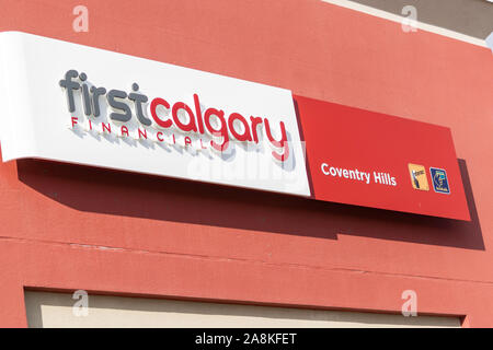 14 October 2019 - Calgary , Alberta, Canada - First Calgary bank storefront Stock Photo