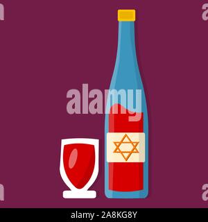 wine with glass  for happy hanukkah celebration concept vector illustration Stock Vector