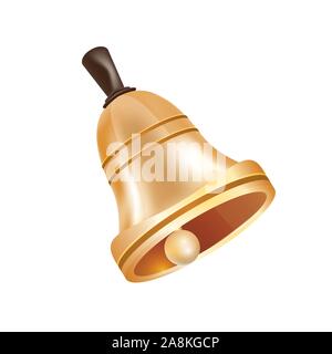 Golden Metal Bell Isolated on White Background. Vector Illustration. Stock Vector