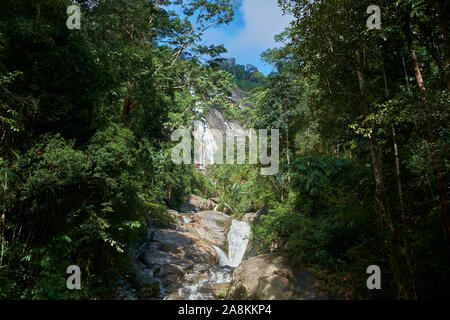 Looking at the big waterfall at Gunung Stong State park. In DaBong, Kelantan, Malaysia. Stock Photo