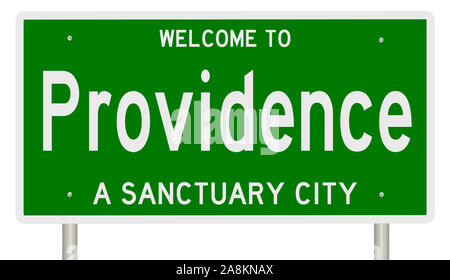 Rendering of a green 3d highway sign for Providence, a sanctuary city Stock Photo