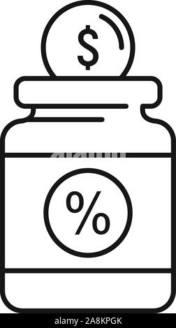 Money percent jar icon. Outline money percent jar vector icon for web design isolated on white background Stock Vector