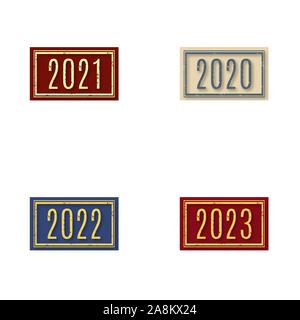 Set of stamps with numbers 2020, 2021, 2022 and 2023. Isolated on white background, vector illustration. Stock Vector