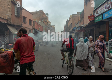 People and urban life in the streets of the medina of Marrakech. Morocco in October 2019 Stock Photo