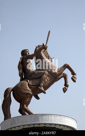 Statue of Alexander the Great in downtown of Skopje, Macedonia Stock Photo