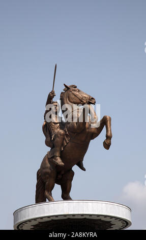 Statue of Alexander the Great in downtown of Skopje, Macedonia Stock Photo