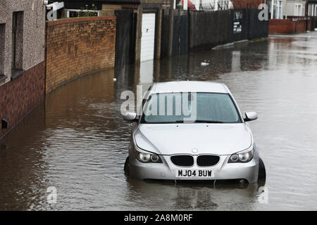 Flooding in the Bentley area of  Doncaster after a months rainfall fell in one day caausing the River Don to breach its banks. Stock Photo
