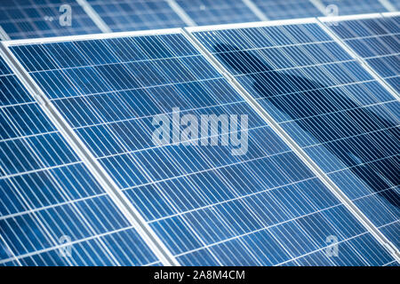 Close-up of solar panels on photovoltaic power plant
