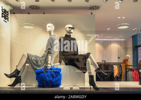 Shop window with fashion dolls, Riani Moden, City Quartier, Funf Hofe, Munich, Upper Bavaria, Bavaria, Germany Stock Photo