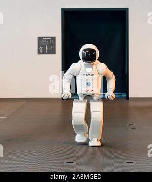 Human-like ASIMO, humanoid robot by Honda, National Museum of Emerging Science and Innovation, Miraikan, Tokyo, Japan Stock Photo