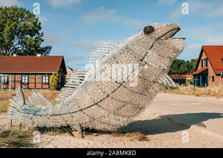 The fish sculpture created by artists and volunteers using plastic bottles found in the sea Stock Photo