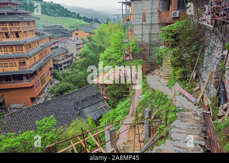 Editorial: PING'ANCUN, LONGSHENG, GUANGXI, CHINA, April 20, 2019 - Looking over the village of Ping'ancun in the Longsheng area near Guilin Stock Photo