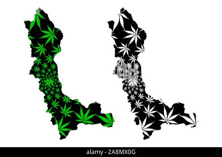 West Azerbaijan Province (Provinces of Iran, Islamic Republic of Iran, Persia) map is designed cannabis leaf green and black, West Azerbaijan map made Stock Vector