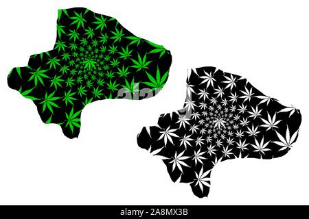 Qom Province (Provinces of Iran, Islamic Republic of Iran, Persia) map is designed cannabis leaf green and black, Qom map made of marijuana (marihuana Stock Vector