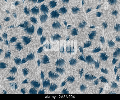 Light grey cheetah fur with blue spots, long hair with waves. Seamless pattern Stock Photo