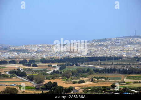 Mosta Dome (Basilica of the Assumption of Our Lady) seen from Mdina, Malta Stock Photo