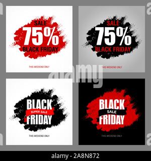 Black Friday sale inscription best design template set. Black Friday advertising banner vector illustration. Stock Vector