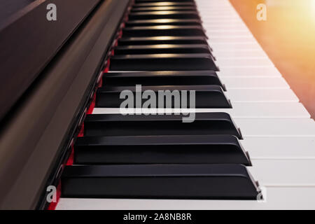 Classic piano keyboard with selective focus. Stock Photo