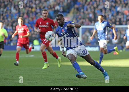 Cardiff, UK. 10th Nov, 2019. Omar Bogle of Cardiff City during the EFL Sky Bet Championship match between Cardiff City and Bristol City at the Cardiff City Stadium, Cardiff, Wales on 10 November 2019. Photo by Dave Peters. Editorial use only, license required for commercial use. No use in betting, games or a single club/league/player publications. Credit: UK Sports Pics Ltd/Alamy Live News Stock Photo