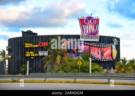 Punta Cana – February 7, 2019:  Coco Bongo Is a multi-level high energy night club with live performances, audio and video entertainment.  It was insp Stock Photo