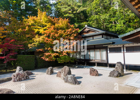 Koyasan, Wakayama Prefecture, Japan - October 31st, 2019: A rock garden in Kongōbu-Temple on a sunny autumn day Stock Photo