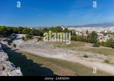 ruins of ancient Pnyx - the place were democracy born, Athens, Greece Stock Photo