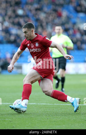 Cardiff, UK. 10th Nov, 2019. Tommy Rowe of Bristol City during the EFL Sky Bet Championship match between Cardiff City and Bristol City at the Cardiff City Stadium, Cardiff, Wales on 10 November 2019. Photo by Dave Peters. Editorial use only, license required for commercial use. No use in betting, games or a single club/league/player publications. Credit: UK Sports Pics Ltd/Alamy Live News Stock Photo