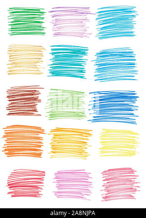 Set of marker strokes of different colors. Isolated hand-drawn illustrations for design. Stock Photo