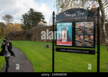 Tralee Ireland information board for The National Folk Theatre Siamsa Tire art centre cultural spot and performing arts venue Stock Photo