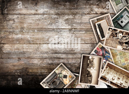 old photographs vintage wooden background Stock Photo