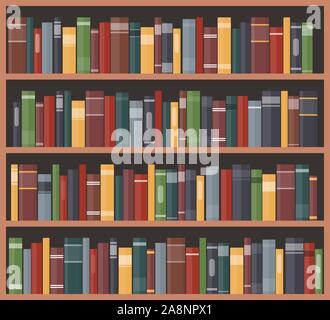 Bookcase with books. Book shelves with multicolored book spines. Vector illustration in flat style Stock Vector